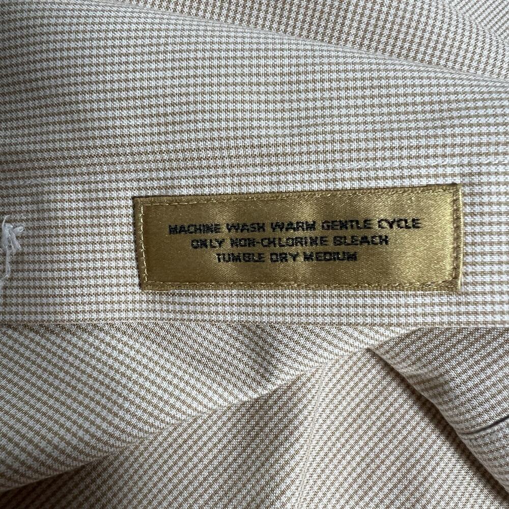Roundtree & Yorke Gold Label Non-Iron Cotton Check Dress Shirt Beige 17 36 Tall - Picture 8 of 8